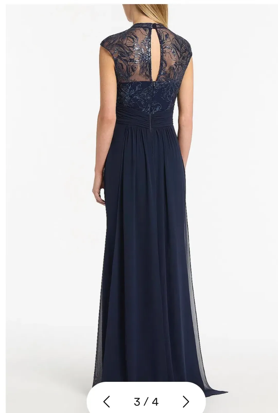 Carla Zampatti Navy Floral Mesh Drape Gown size 4 for rent on The Volte - main image