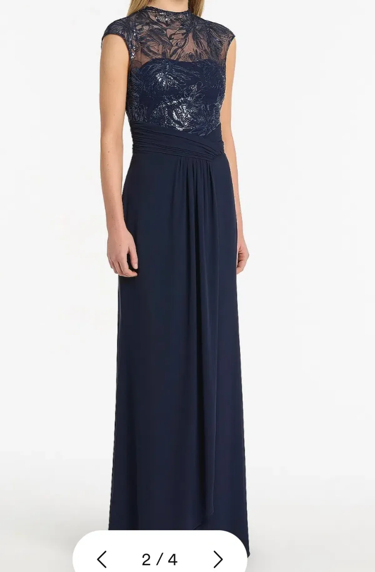 Carla Zampatti Navy Floral Mesh Drape Gown size 4 - Image 1