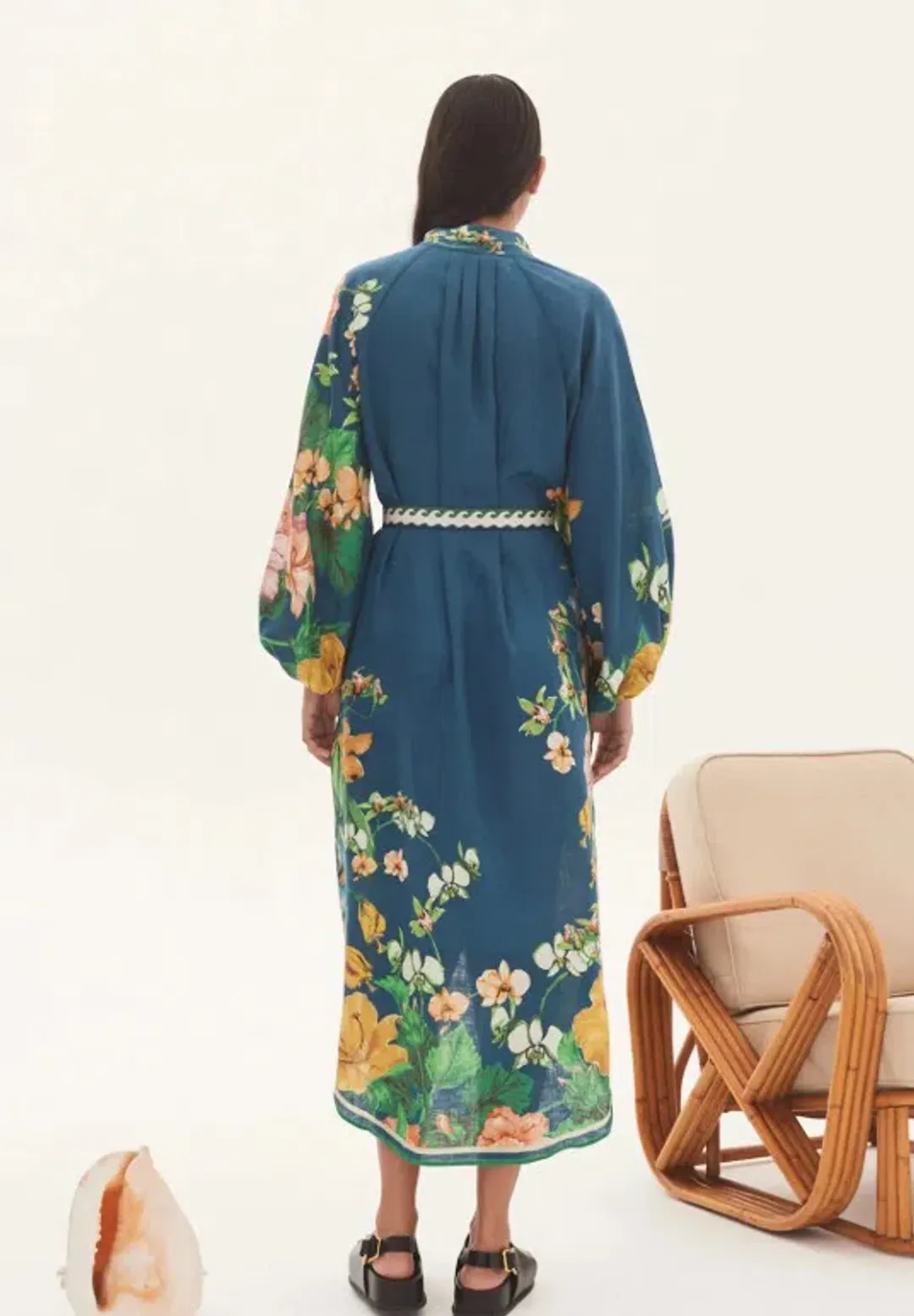 Alemais Lyla Linen Shirt Dress Blue Floral Size 8 for rent on The Volte - main image