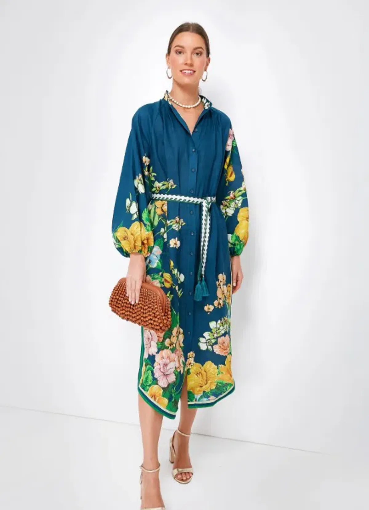 Alemais Lyla Linen Shirt Dress Blue Floral Size 8 for rent on The Volte - main image