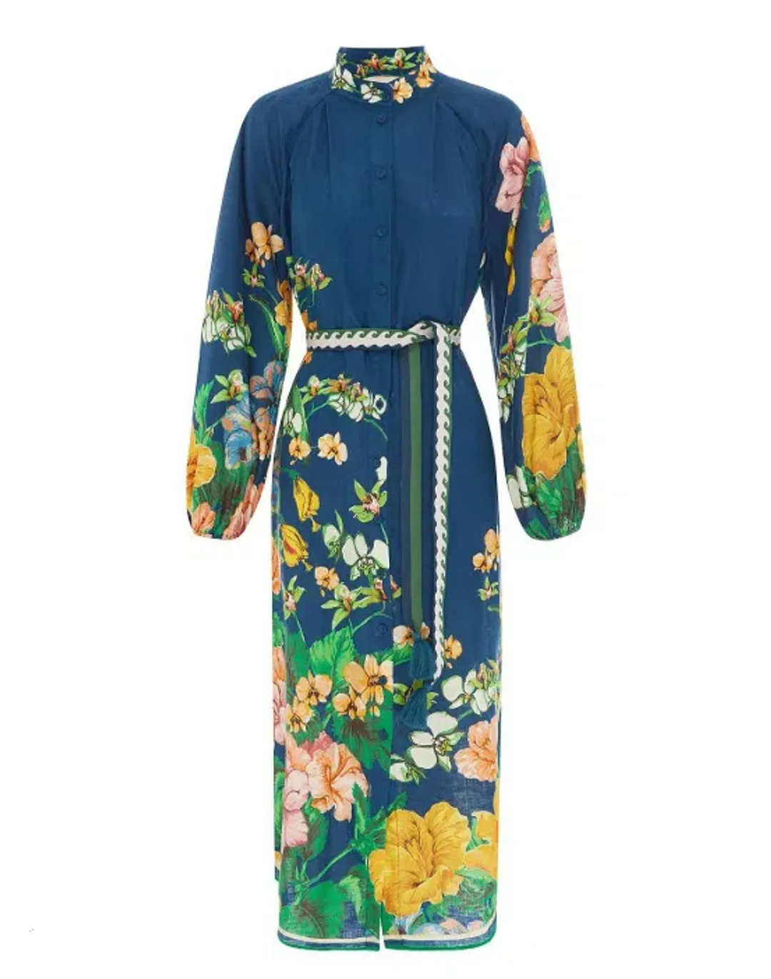Alemais Lyla Linen Shirt Dress Blue Floral Size 8 for rent on The Volte - main image