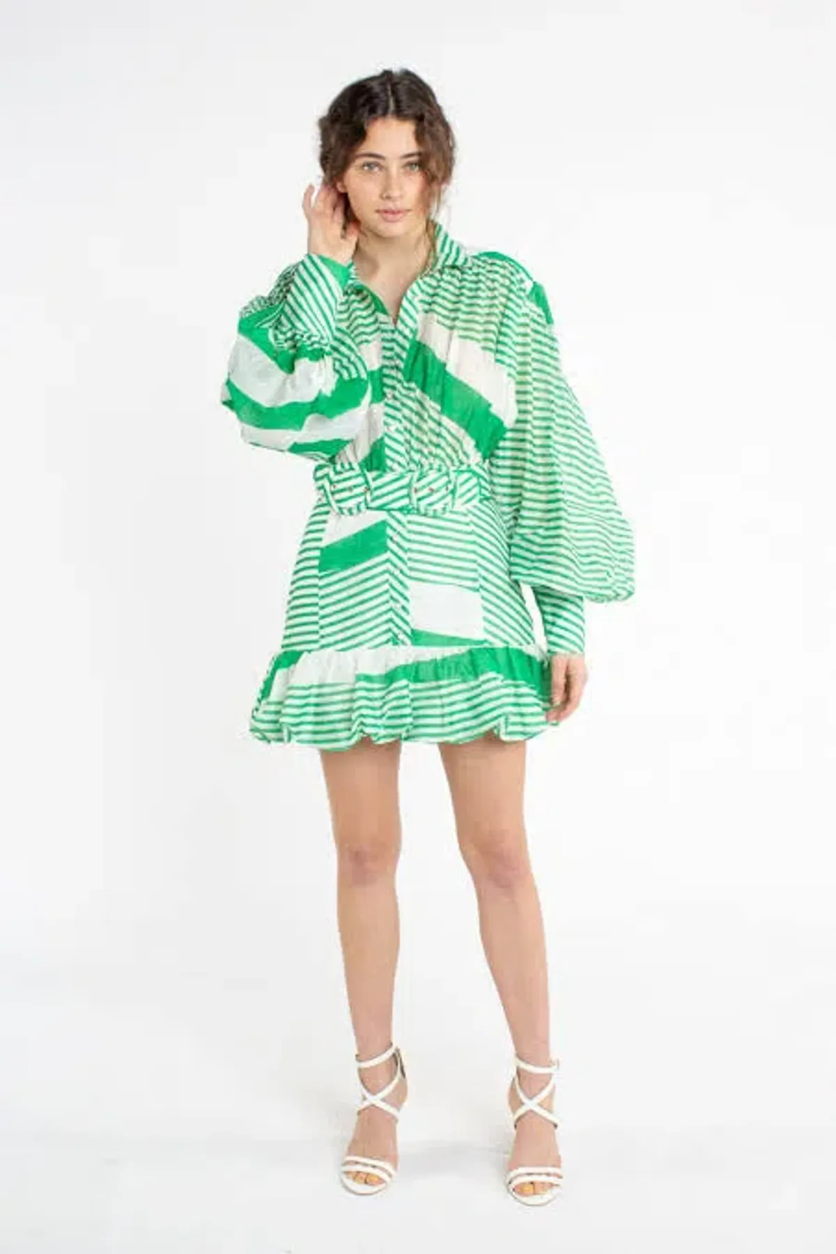 Mackenzie Mode Seeing Stars Mini Dress Green Stripe 10 M Medium - Image 2