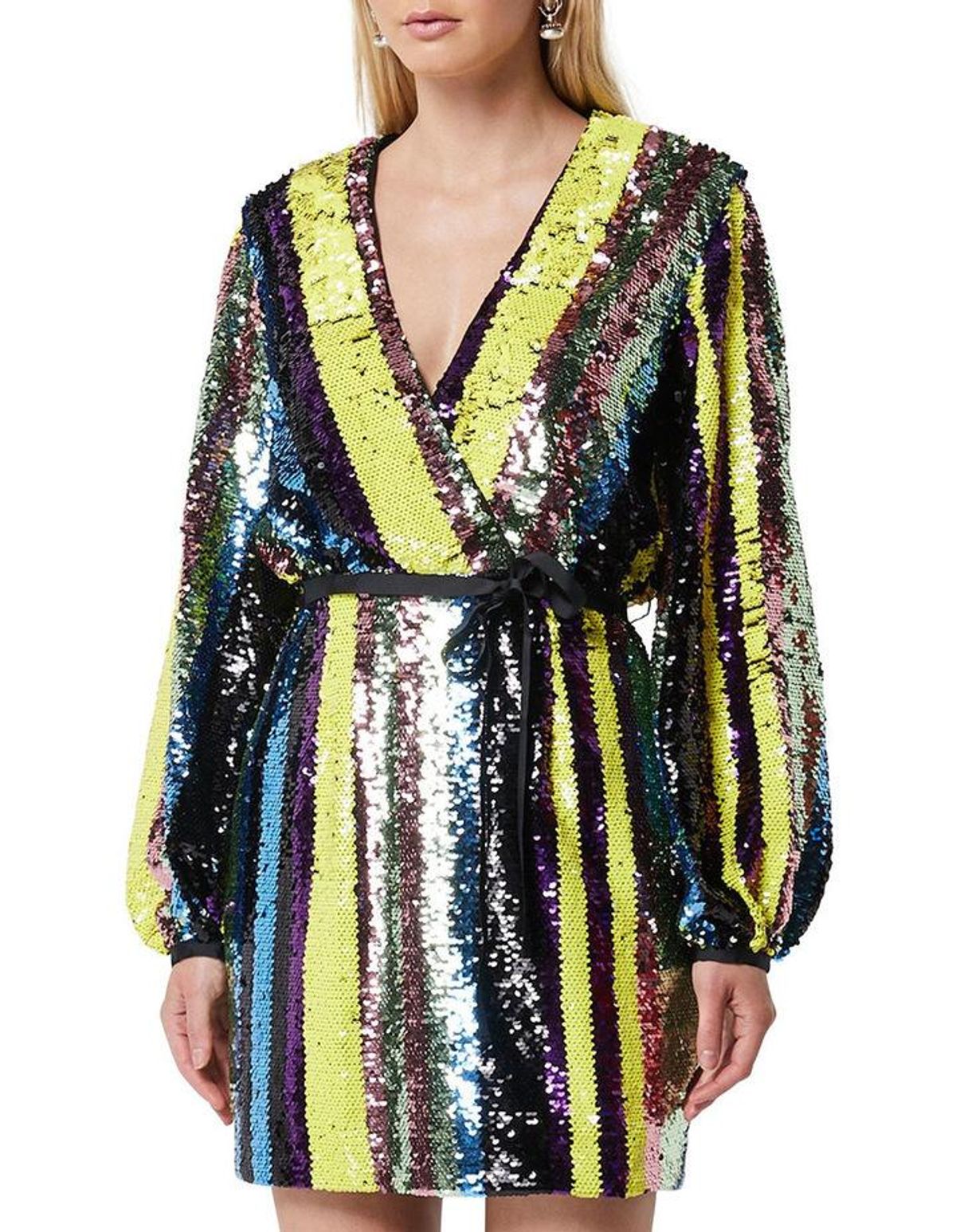 Elliatt Wrap Stripe Sequin Dress Size 6 for rent on The Volte - main image