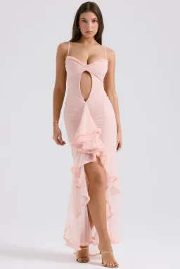 HOUSE OF CB Gabriella Soft Peach Ruffled Front Gown Size L+/AUS 14 for rent on The Volte - image 1