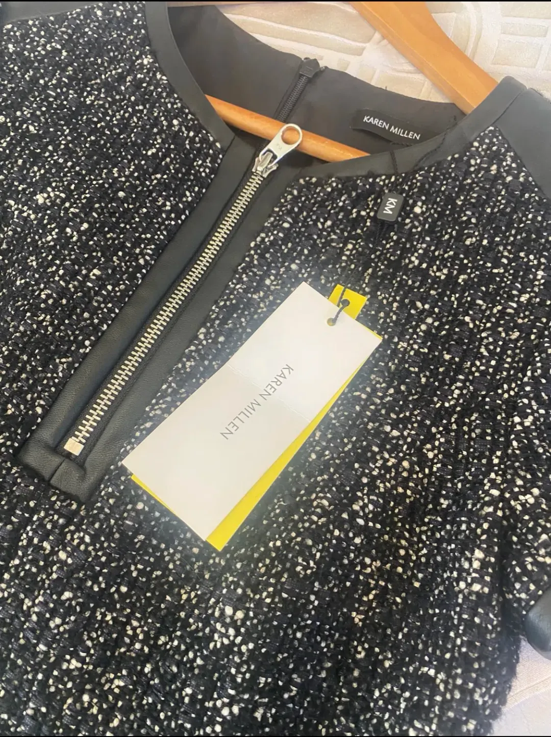 Karen Millen Tweed mini dress with faux leather detailing RRP $800 for rent on The Volte - main image