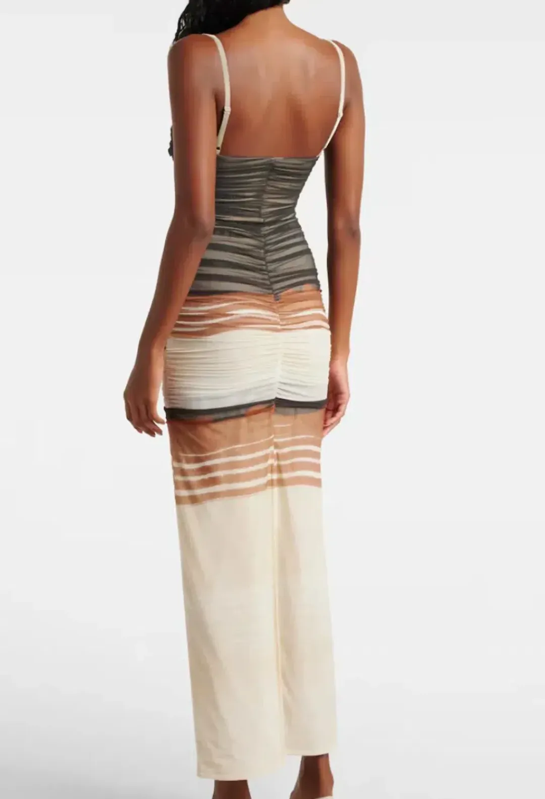 SIR THE LABEL BREEZE STRIPED RUCHED MESH MIDI DRESS MULTI SIZE 2 / AU 10 for rent on The Volte - main image