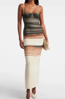 SIR THE LABEL BREEZE STRIPED RUCHED MESH MIDI DRESS MULTI SIZE 2 / AU 10 for rent on The Volte - image 1