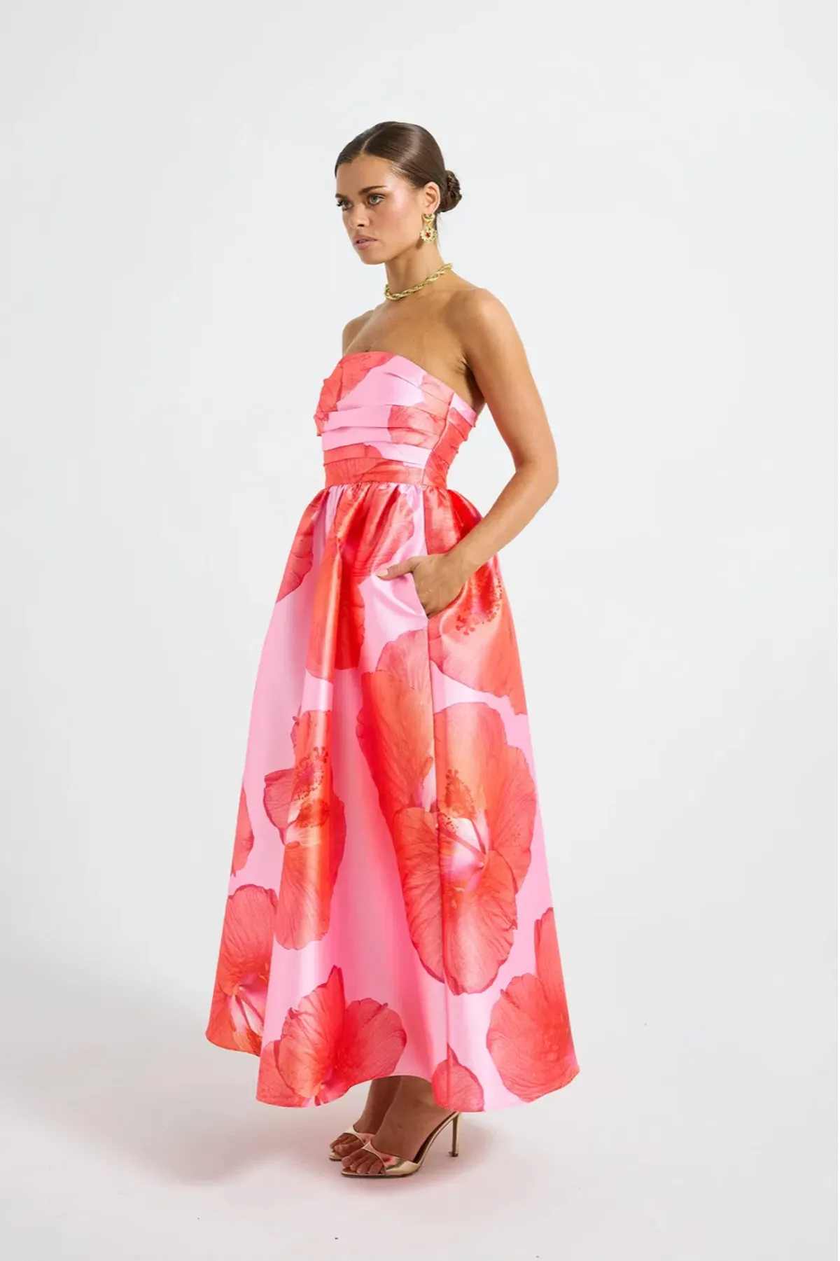 Pasduchas Kalani Strapless Midi Rasberry Pink / Orange size 10 - Image 4