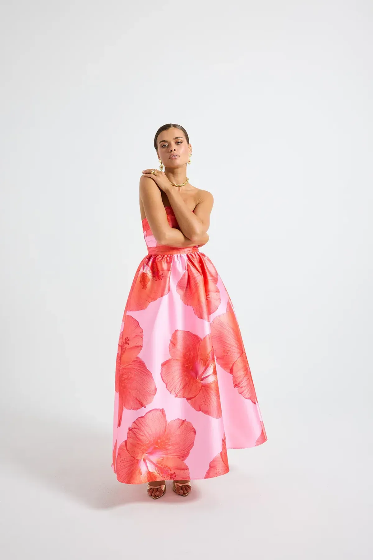 Pasduchas Kalani Strapless Midi Rasberry Pink / Orange size 10 - Image 9
