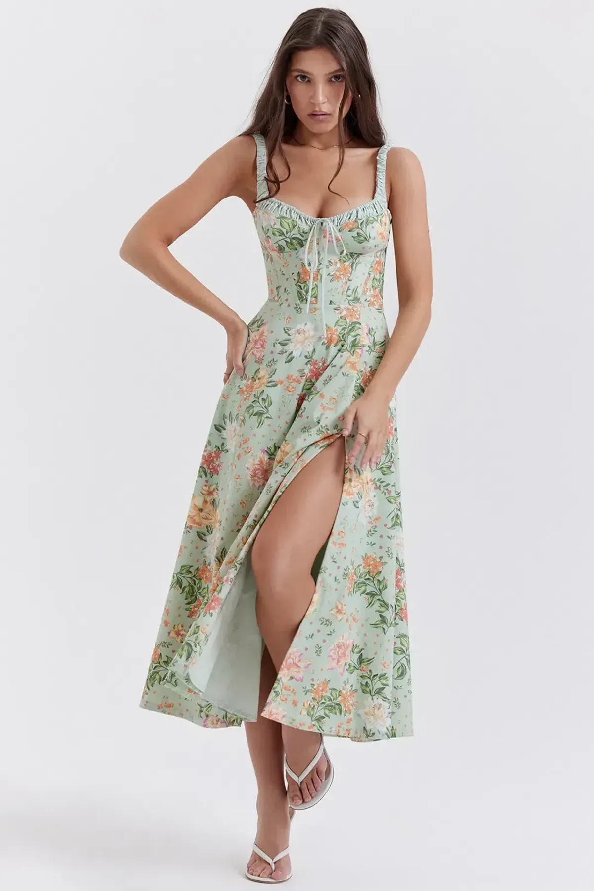 HOUSE OF CB SABRINA DRESS SIZE 6 XS GREEN/FLORAL - Image 1