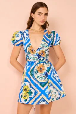 By Nicola Havana Wrap Mini Dress Azure Floral Size AU 8 / S for rent on The Volte - image 1