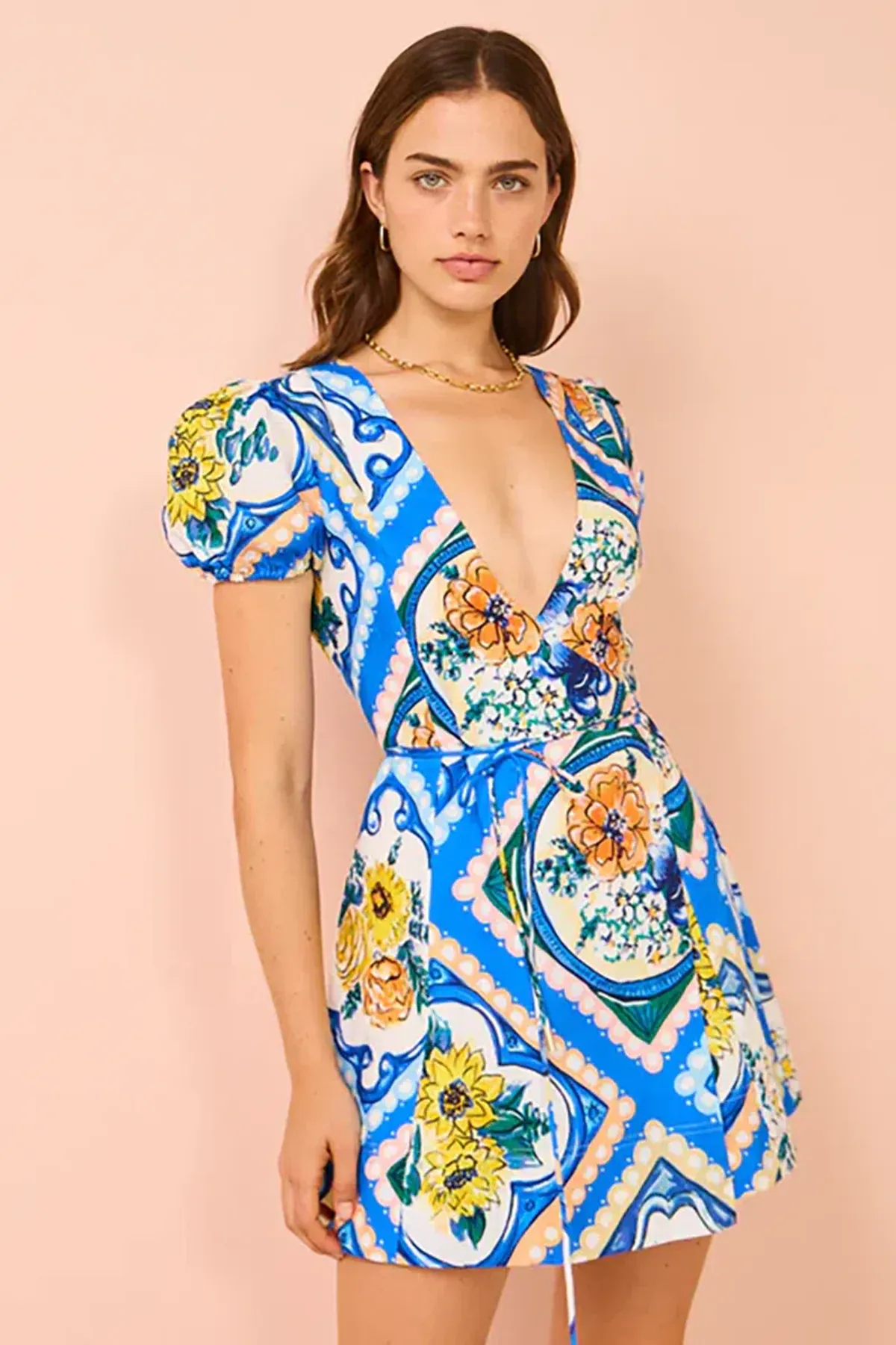 By Nicola Havana Wrap Mini Dress Azure Floral Size AU 8 / S - Image 2