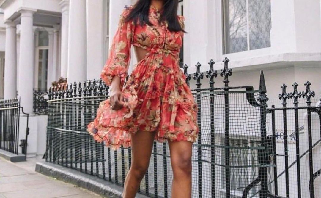 Zimmermann Melody Lace Up Short Dress Burgundy Floral Size 8 for rent on The Volte - main image
