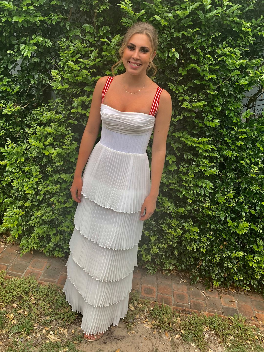 Rachel Gilbert Soekie Tiered Pleated Dress White Size AU 6 for rent on The Volte - main image
