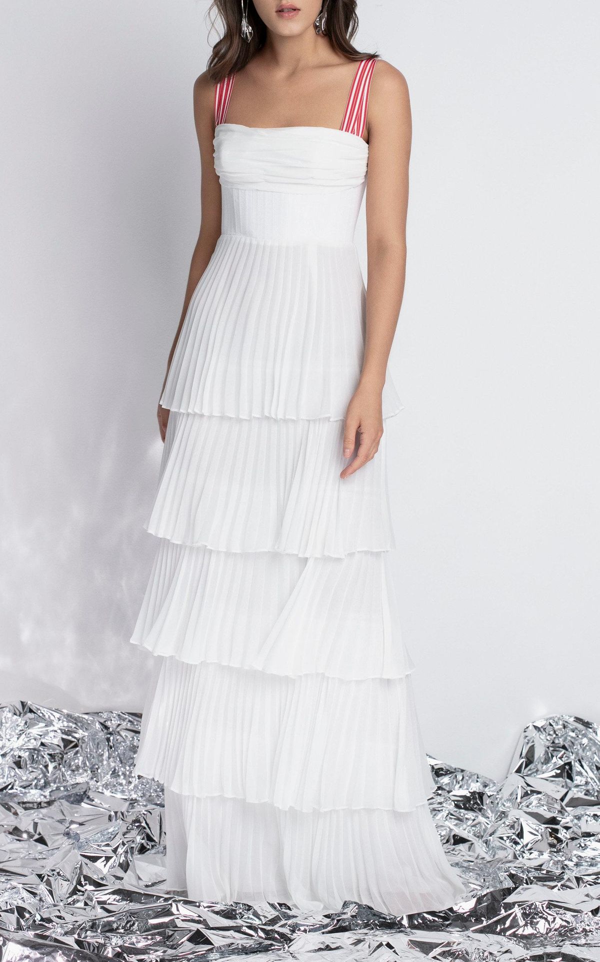 Rachel Gilbert Soekie Tiered Pleated Dress White Size AU 6 for rent on The Volte - main image
