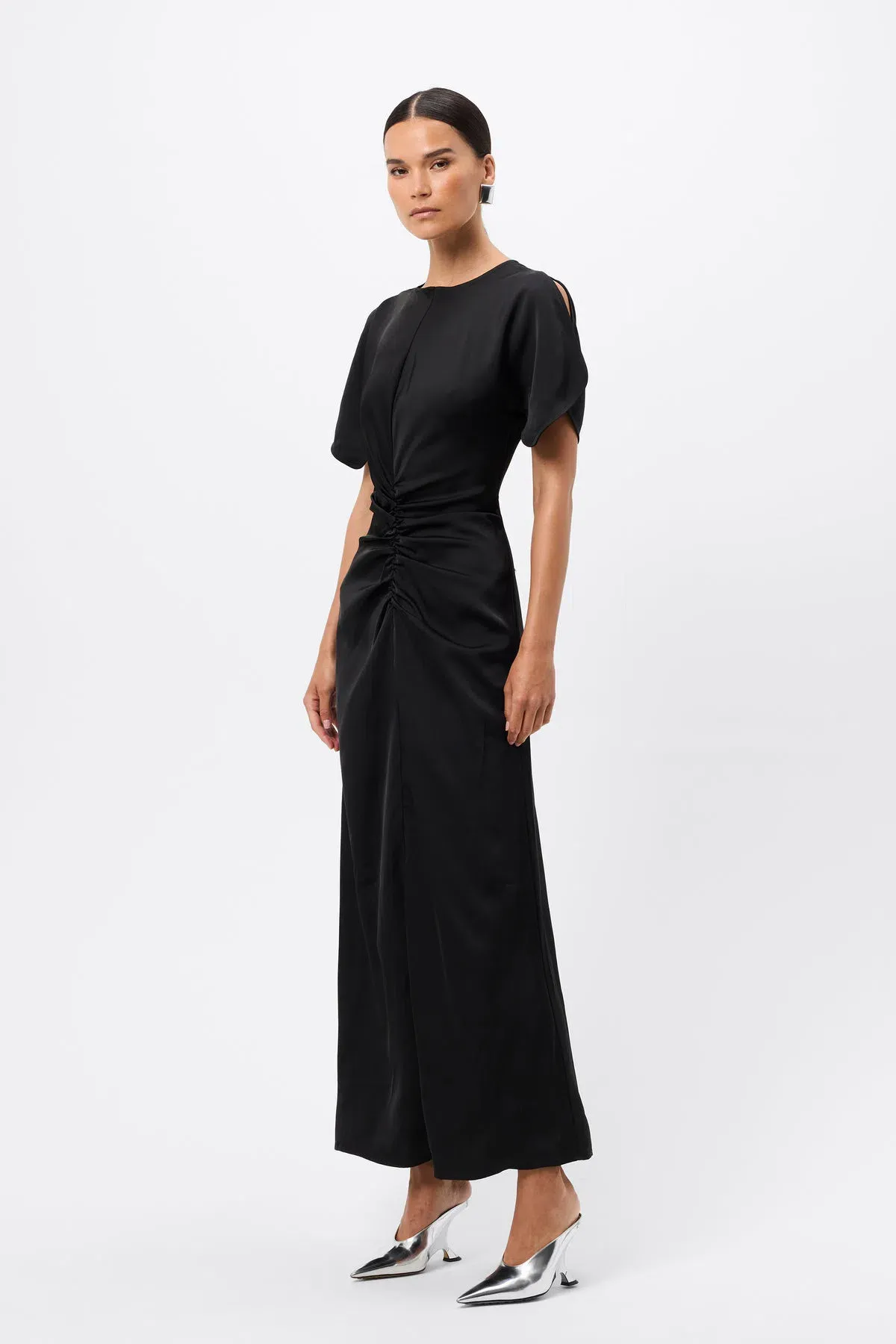 Mossman Black Ruched Dress Size 16 - Image 2