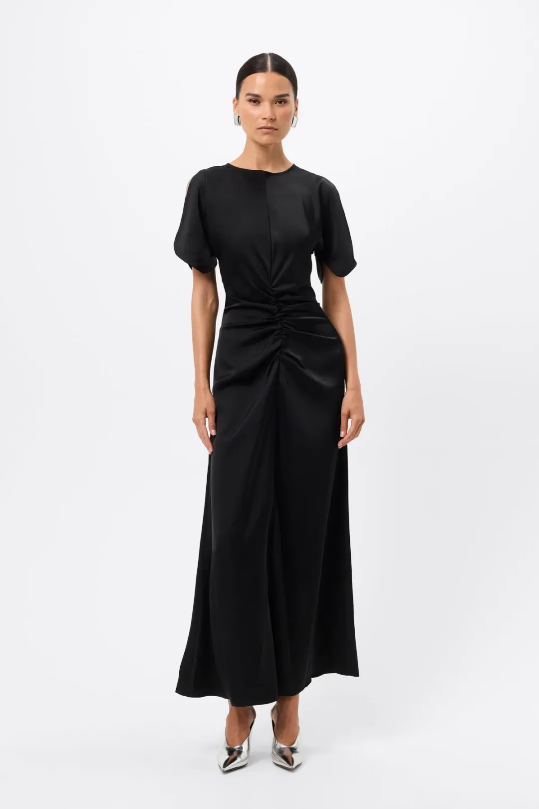 Mossman Black Ruched Dress Size 16 for rent on The Volte - main image