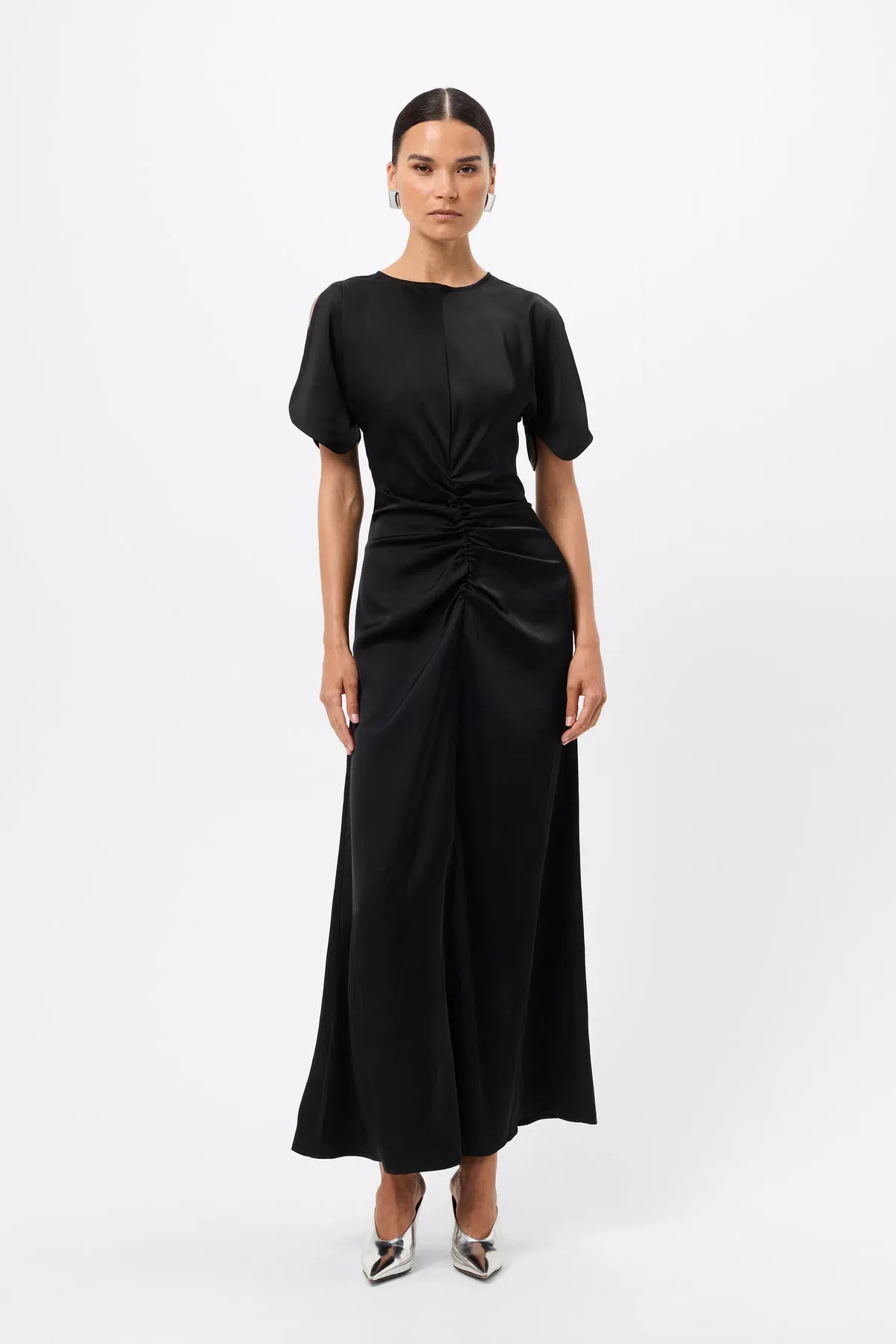 Mossman Black Ruched Dress Size 16 for rent on The Volte - main image