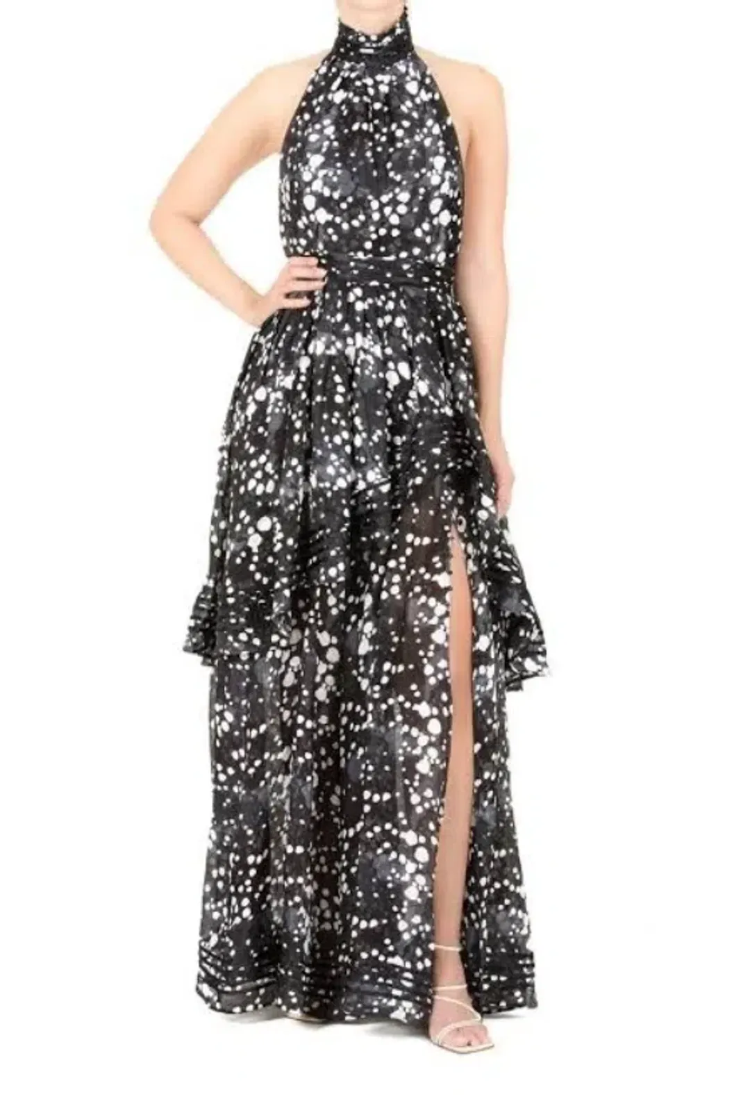 AJE Sienna Maxi Halter Dress Gown Gala Black Spot SZ 10 for rent on The Volte - main image