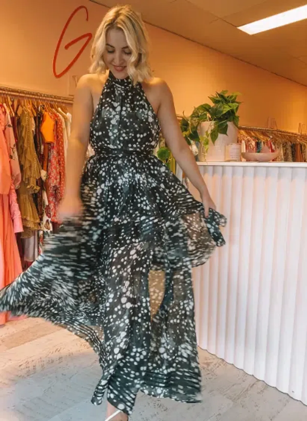 AJE Sienna Maxi Halter Dress Gown Gala Black Spot SZ 10 - Image 4