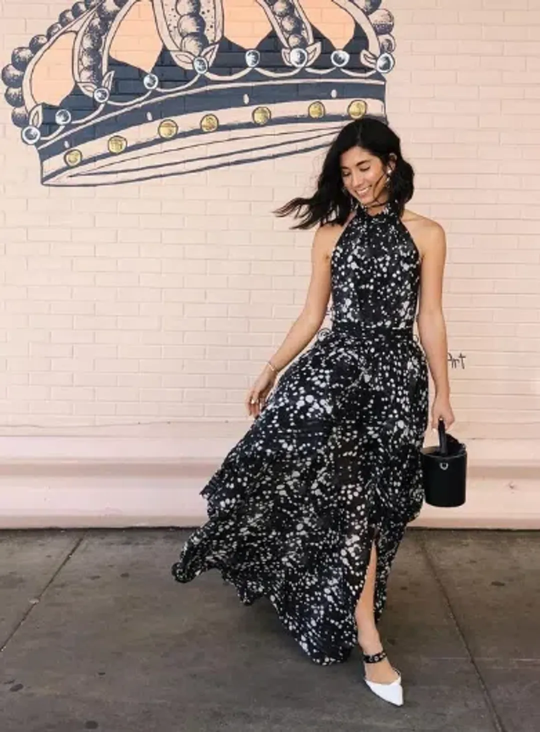 AJE Sienna Maxi Halter Dress Gown Gala Black Spot SZ 10 for rent on The Volte - main image