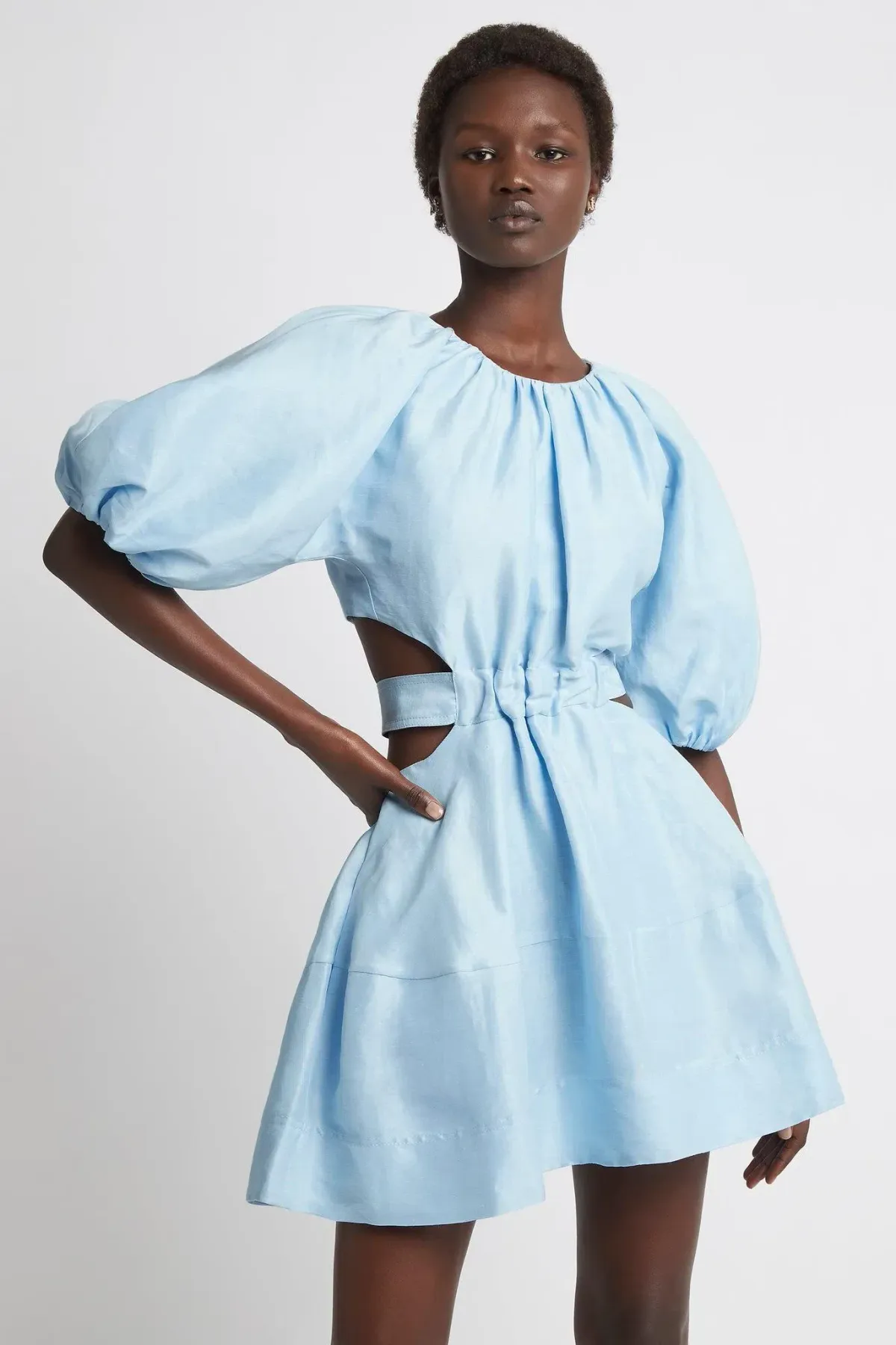 AJE PSYCHEDELIA CUT OUT MINI DRESS IN PALE BLUE SIZE 14 for rent on The Volte - main image