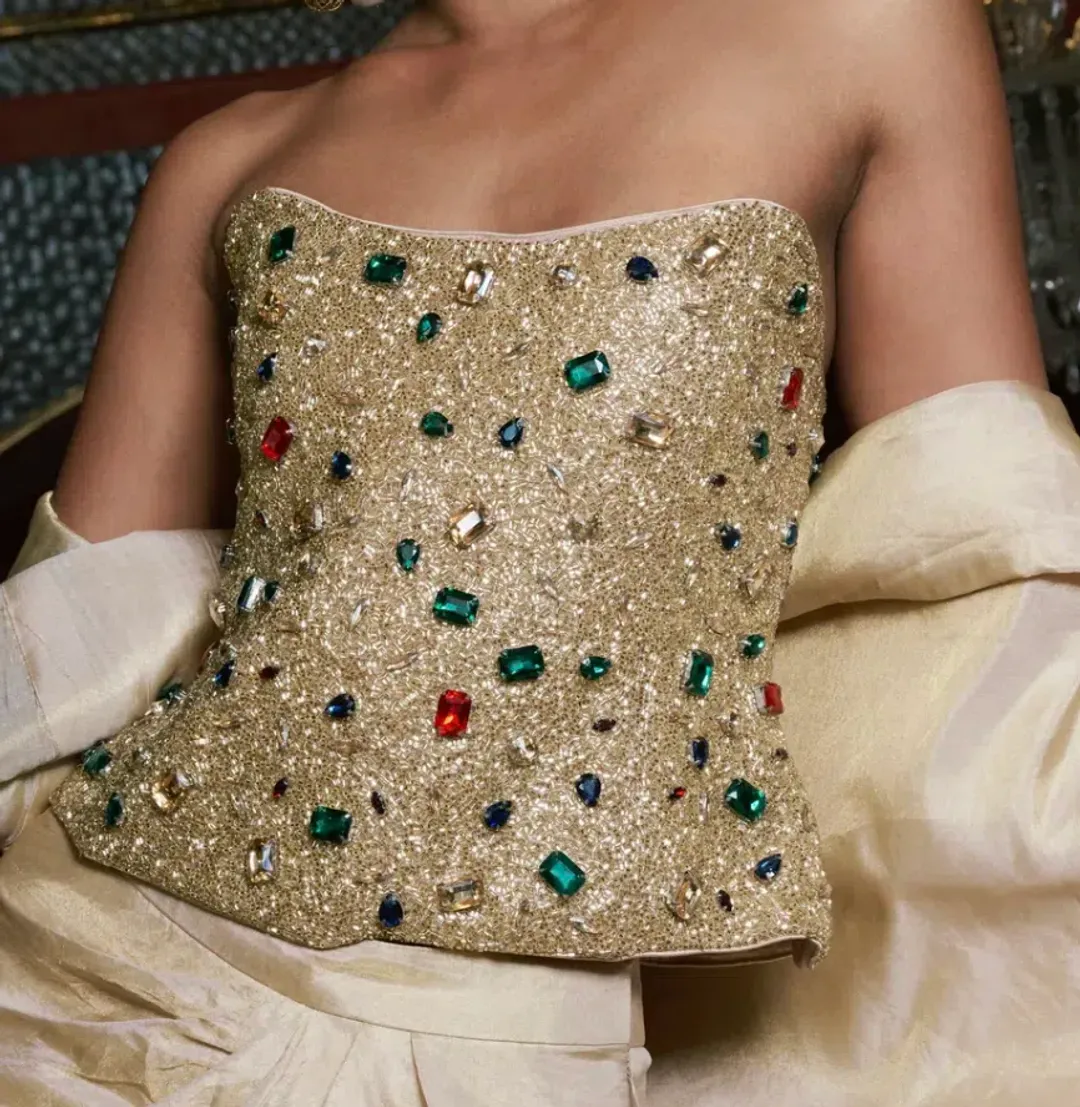 Hand-embroidered custom Sultana corset for rent on The Volte - main image