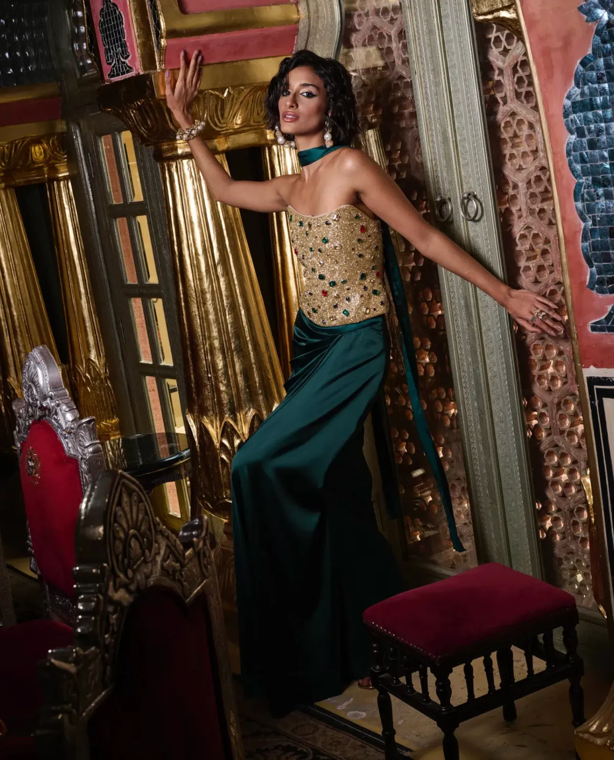 Hand-embroidered custom Sultana corset for rent on The Volte - main image