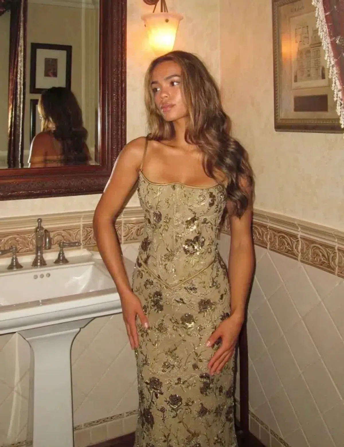 House Of CB Naima Hand Beaded Embellished Maxi Dress Olive Size XS / AU 6 - Image 2