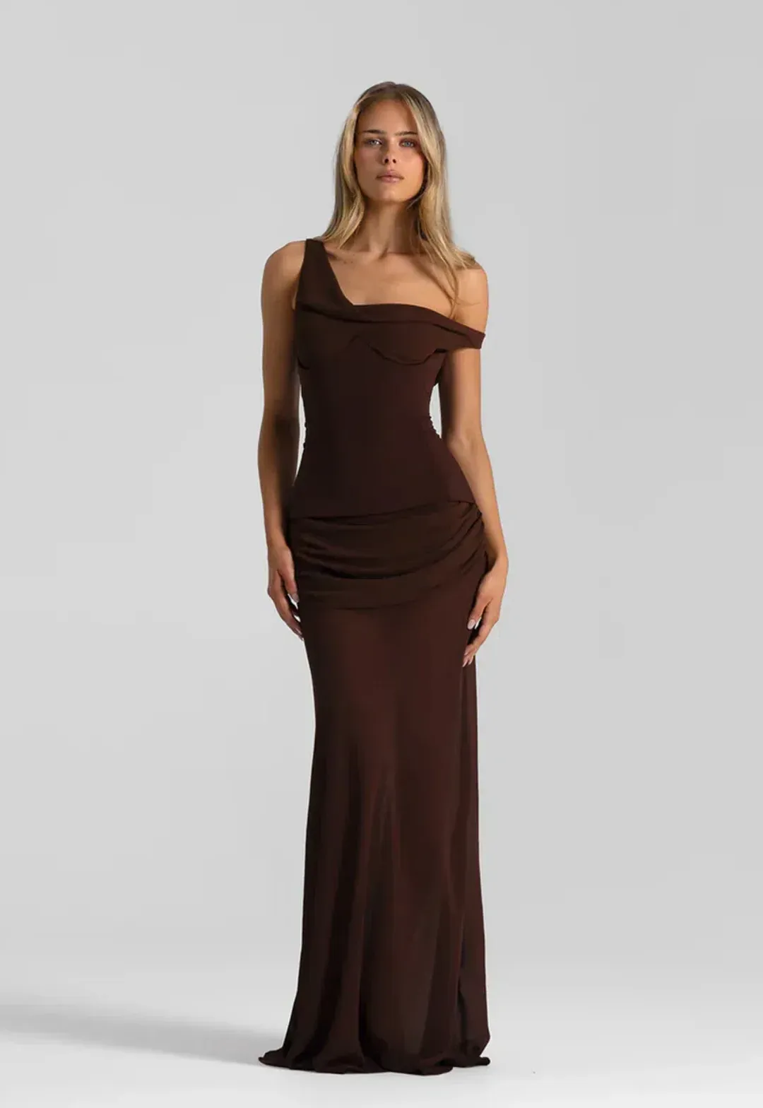 Natalie Rolt Cadence Gown in Espresso Brown Size 6 for rent on The Volte - main image
