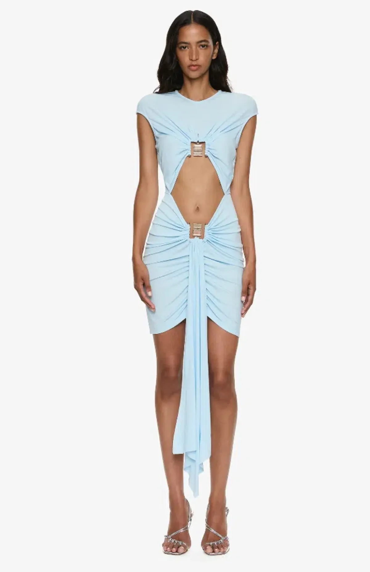 Christopher Esber Bezel Quartz Disconnect Short Sleeve Mini Dress lago blue Size 8 - Image 1