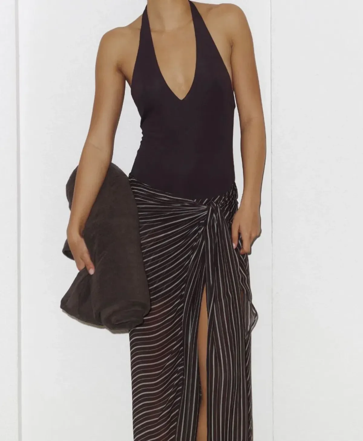 Bec + Bridge Norma halter dress - choc slice stripe - Image 1