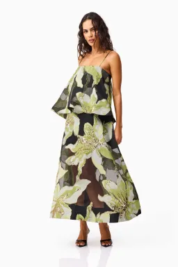 Elliatt Elysia Tiered Gown in Black and Green Floral Size XS / AU 6 for rent on The Volte - image 1