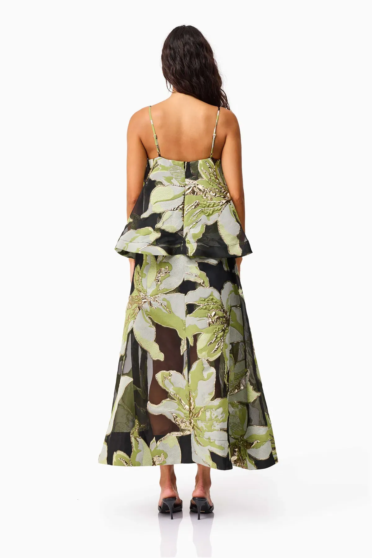 Elliatt Elysia Tiered Gown in Black and Green Floral Size XS / AU 6 - Image 3
