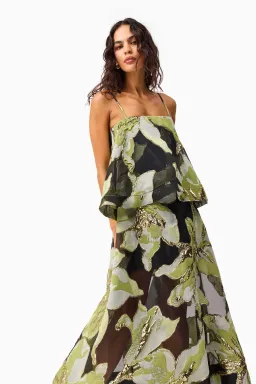 Elliatt Elysia Tiered Gown in Black and Green Floral Size XS / AU 6 for rent on The Volte - image 4