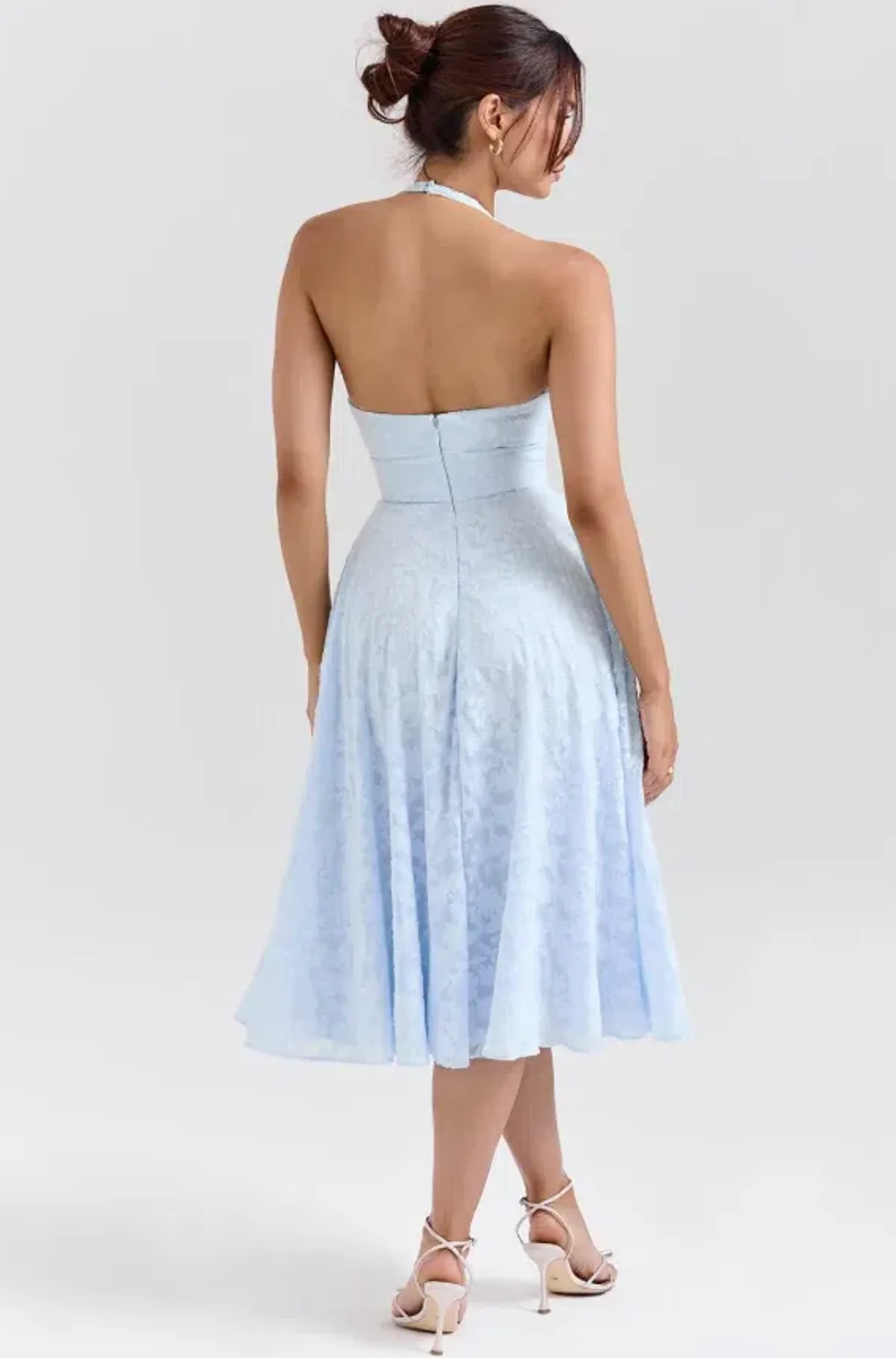 HOUSE OF CB Arietta Bluebell Floral Jacquard Halter Midi Dress Size L+/14 - Image 2