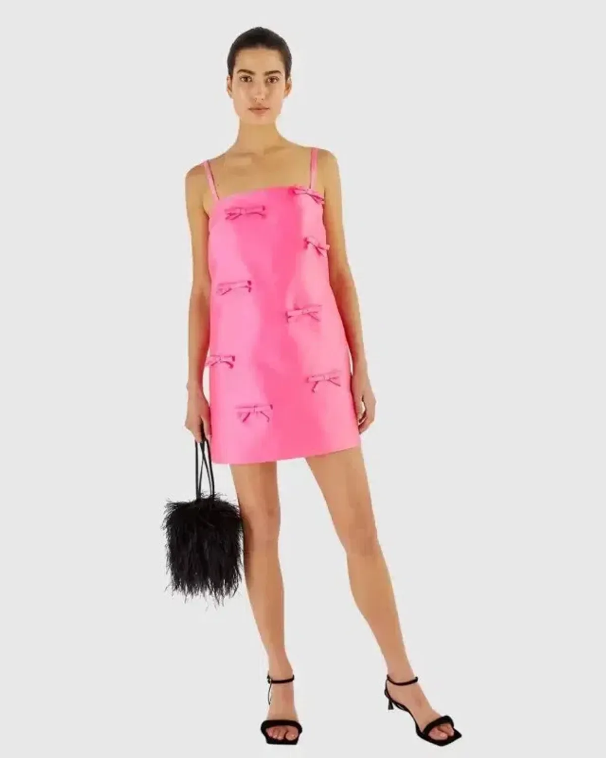 OROTON Satin Bow Mini Dress Candy Pink Size 8 AU - Image 2