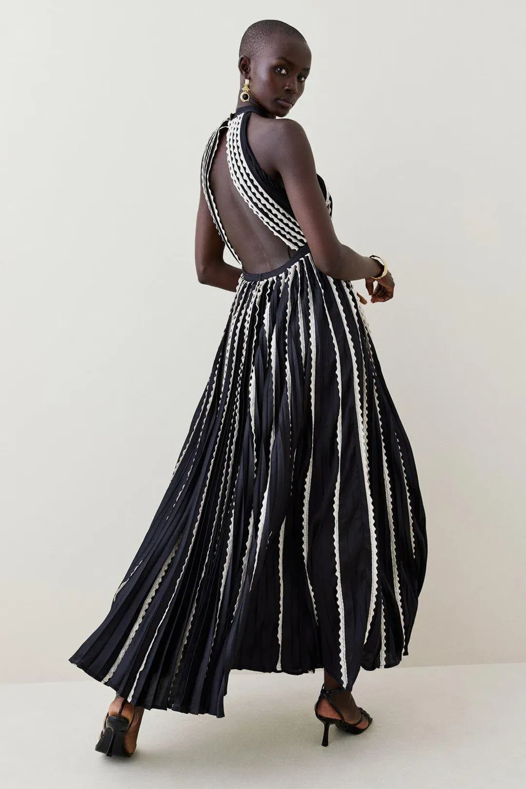 Karen Millen Pleated Lace Halter Maxi Dress Size AU 10 / M for rent on The Volte - main image