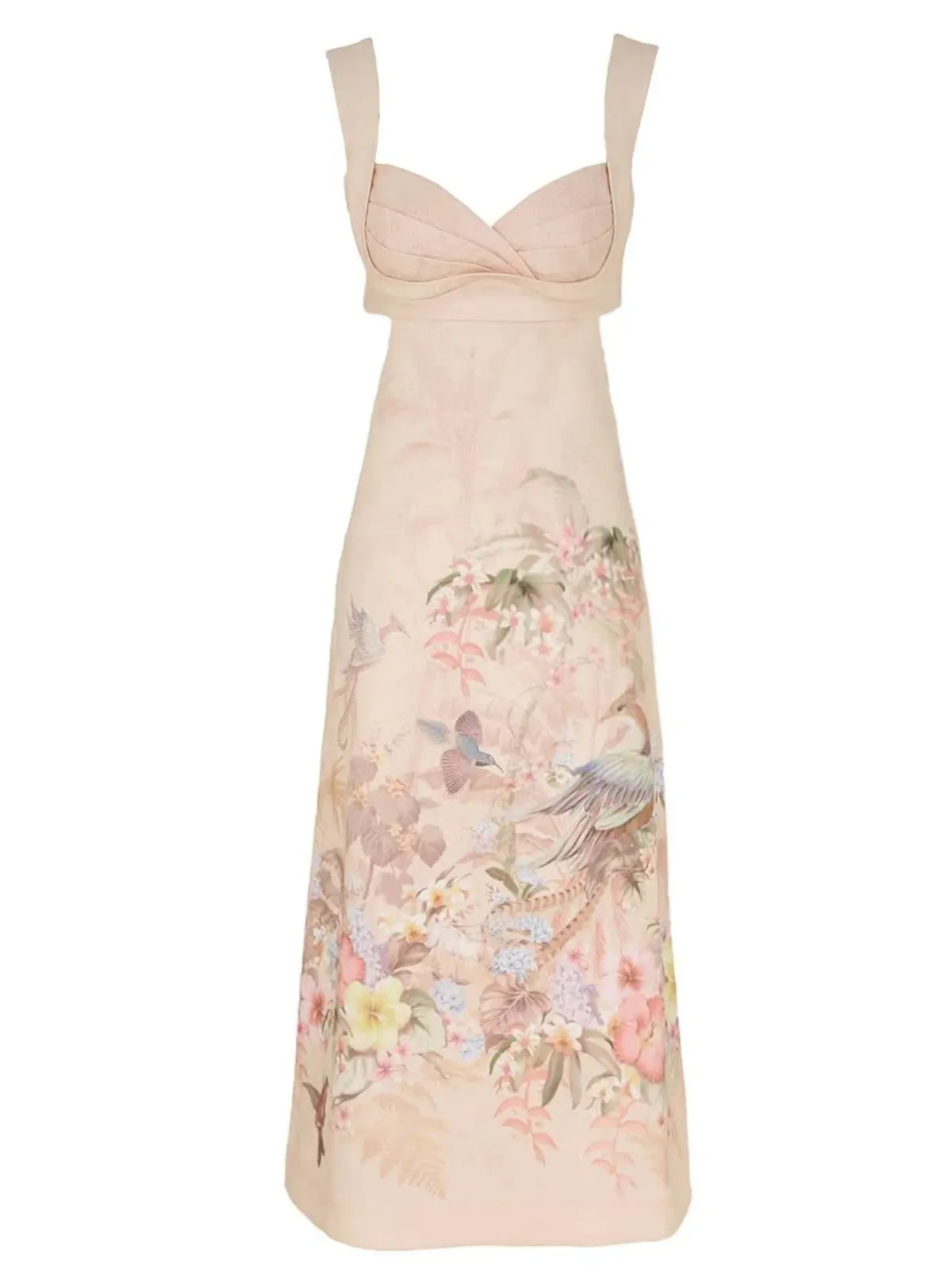 Zimmermann Illuminate Midi Dress Size 3 / AU 14 Linen Floral Print Cut Out Back Bodice Dress - Image 2