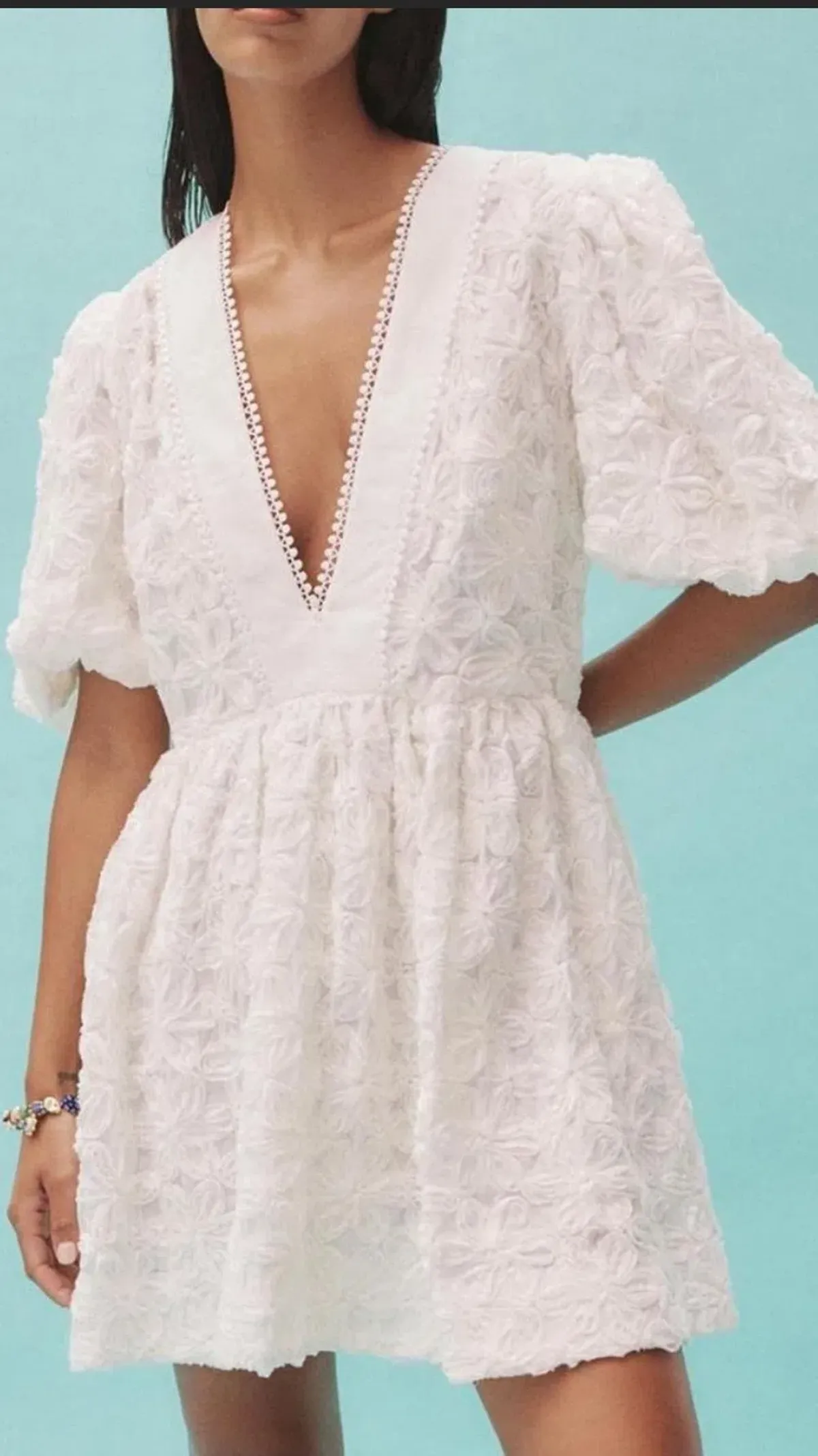 Alemais Iggy Embroidered Mini Dress Cream Size 8 - Image 1