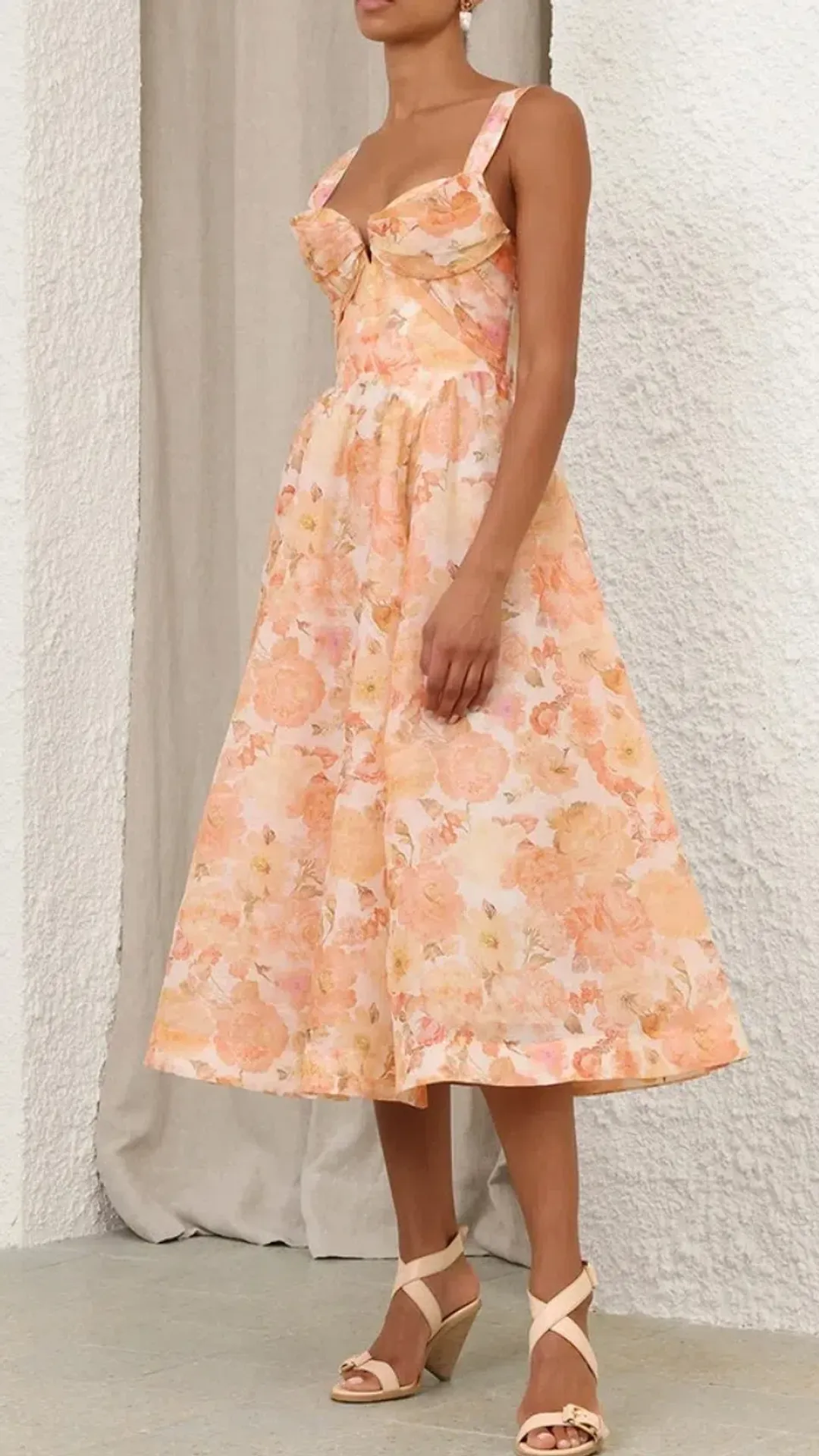 Zimmermann Rebellion Drape Midi Dress in Golden Bloom for rent on The Volte - main image