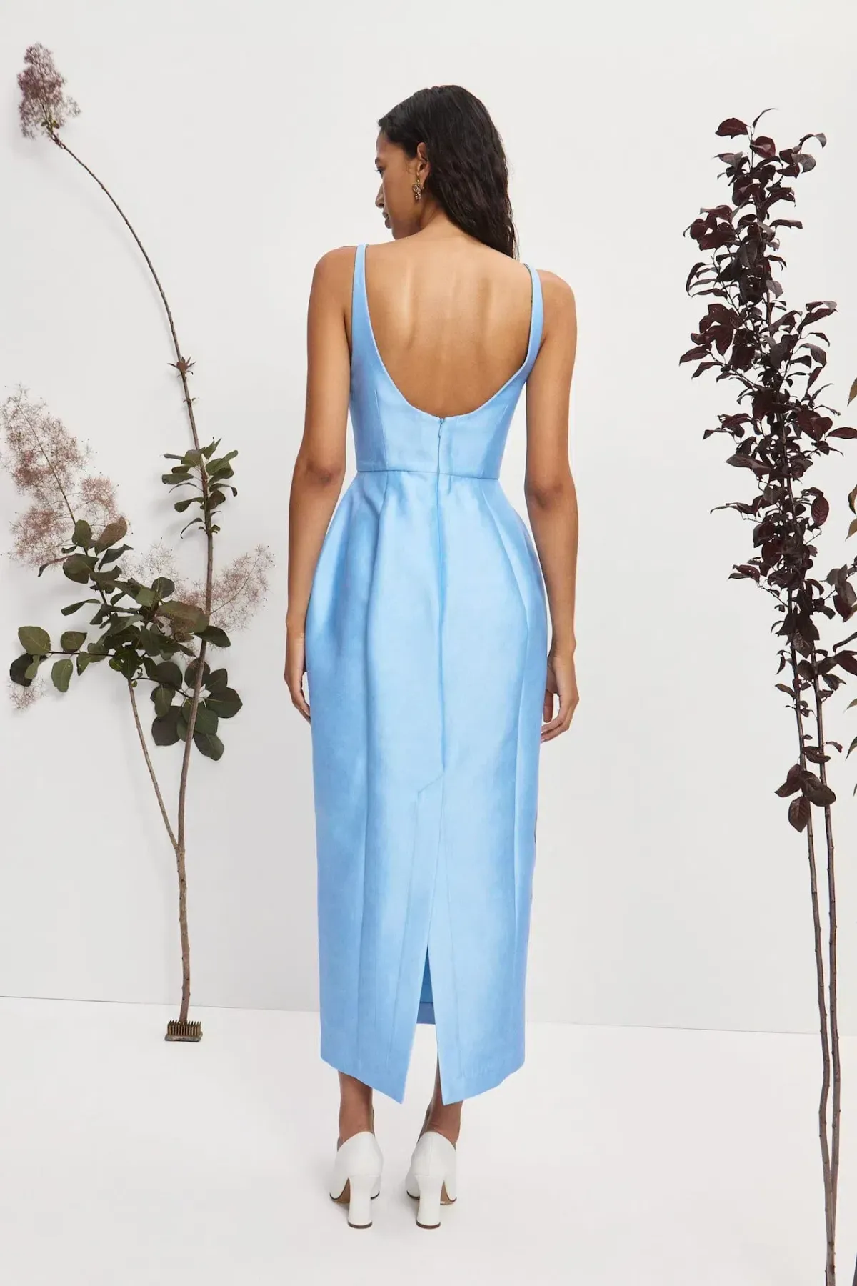 Alemais Donata Taffeta Midi Gown Sky Blue Floral Print Size AU 14 - Image 3