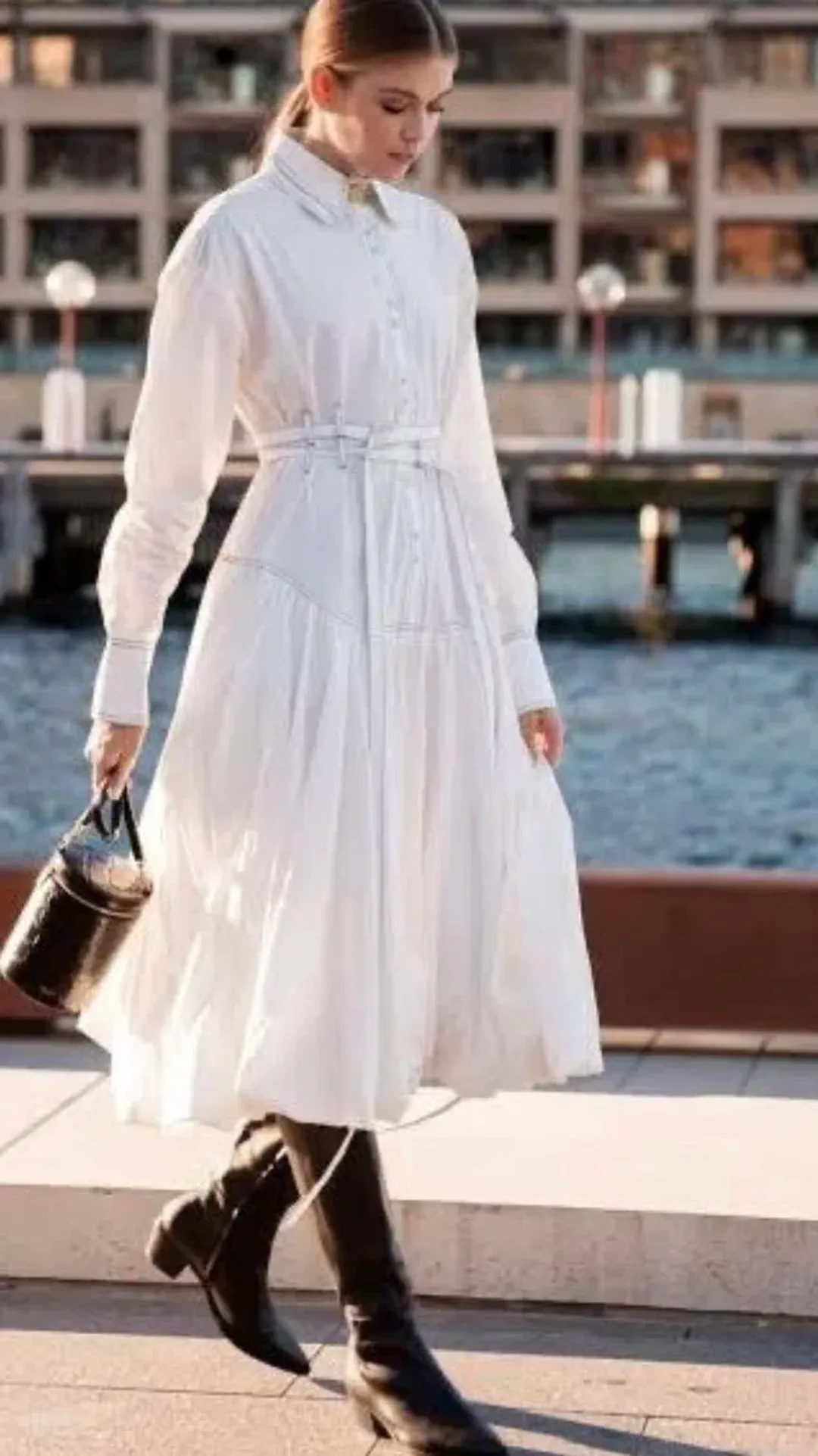 Aje Cassia Bubble White Midi Dress s.12 Hem Shirt Long Sleeve Cotton for rent on The Volte - main image