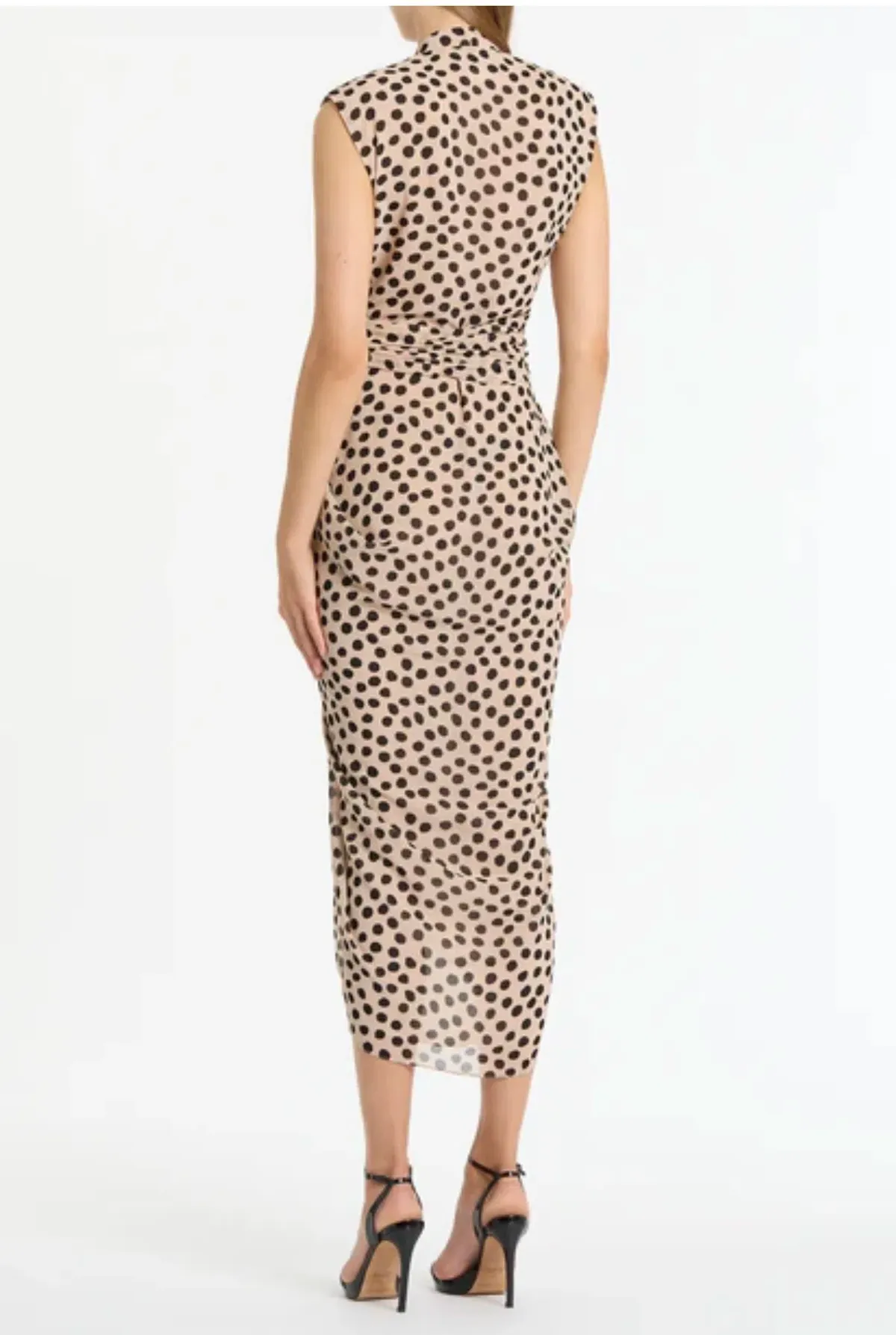 Carla Zampatti - Rosa Spot Georgette Sleeveless Waterfall Dress - size 12 - Image 3