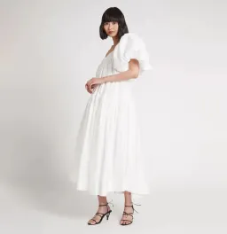 AJE Severine Smock Midi Dress in Ivory Size 8 for rent on The Volte - image 2