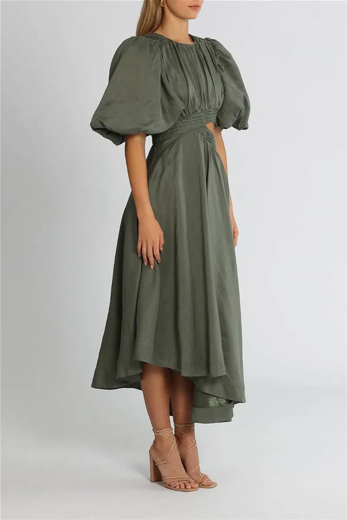 Aje Tidal Tucked Cut Out Midi Dress Green Size 10 - Image 2