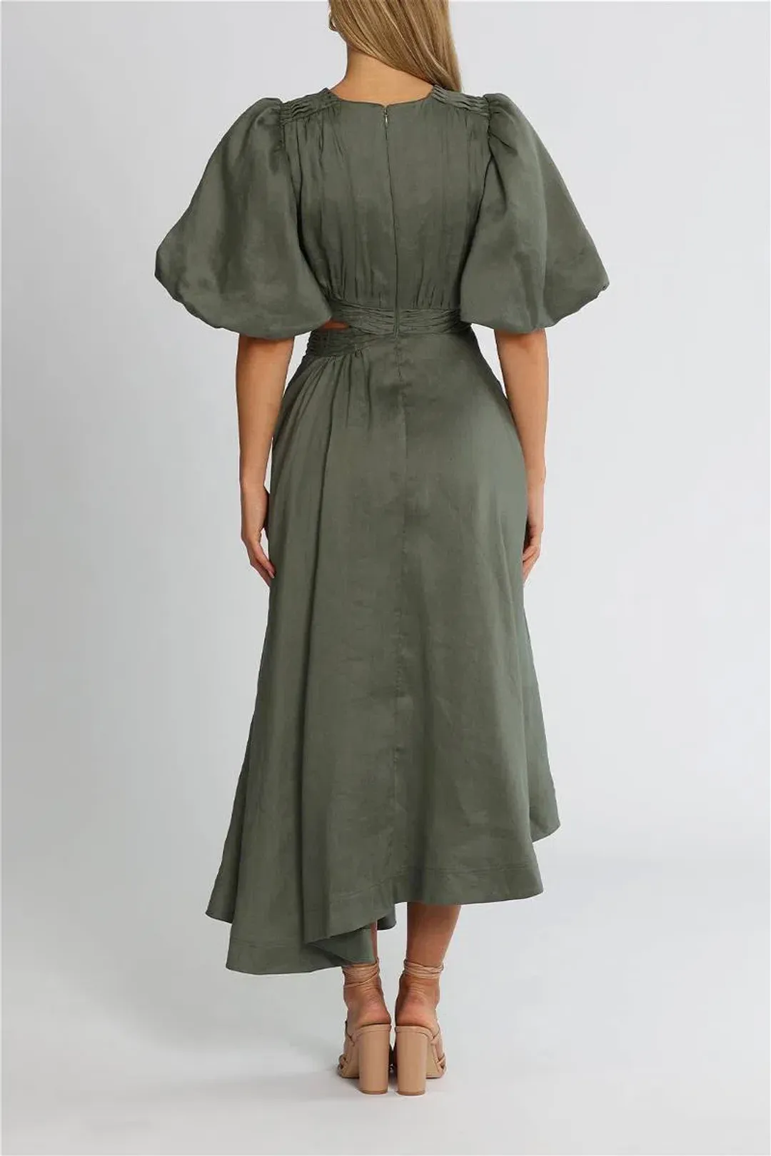 Aje Tidal Tucked Cut Out Midi Dress Green Size 10 for rent on The Volte - main image
