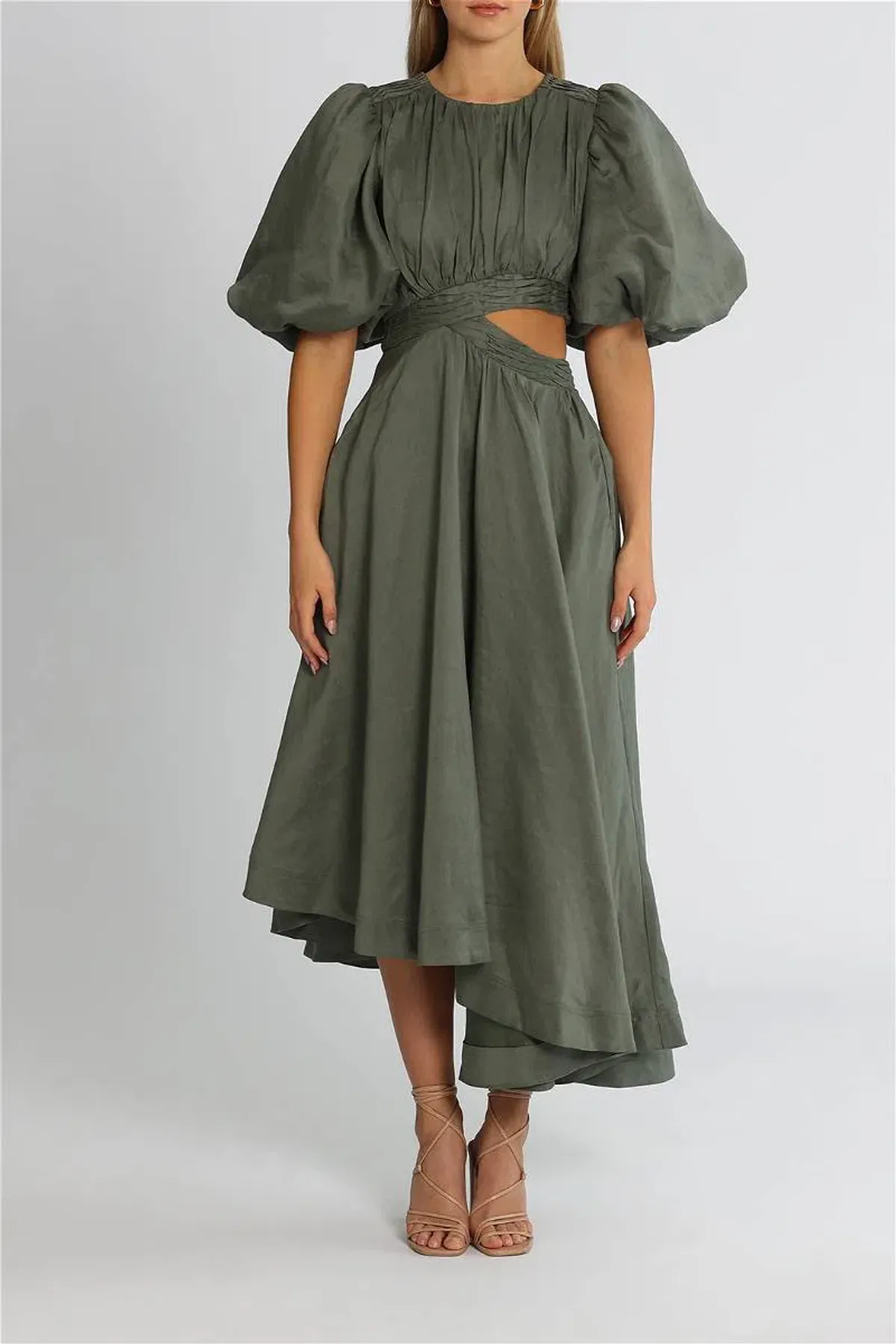 Aje Tidal Tucked Cut Out Midi Dress Green Size 10 for rent on The Volte - main image
