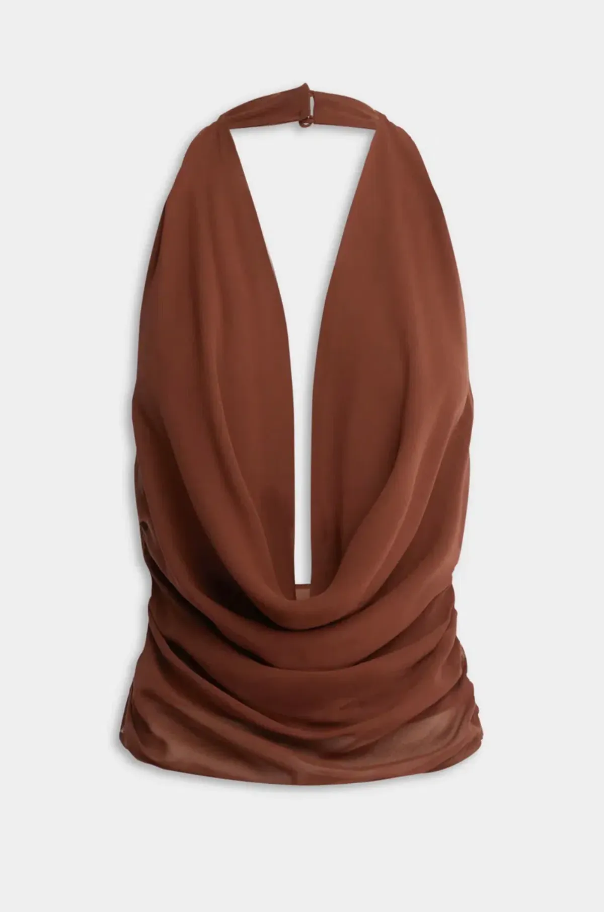 Venroy - Deep Cowl Sheer Silk Halter and Layered Silk Skirt - Chocolate - Image 6