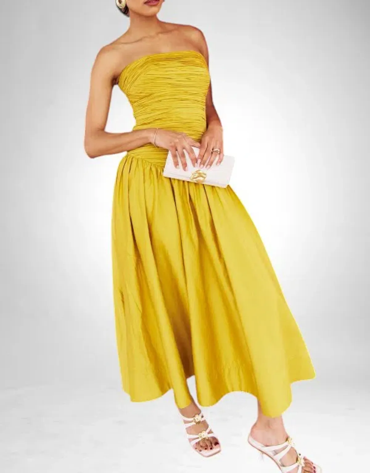 AJE Marigold Chartreuse Strapless Ruched Midi Dress SZ 14 (also fits 12) - Image 5